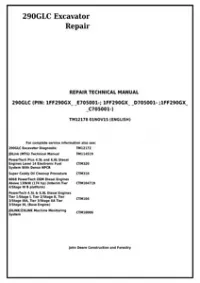 John Deere 290GLC Excavator Service Repair Technical Manual - TM12178 preview