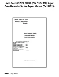 John Deere CH570  CH670 (PIN Prefix 1T8) Sugar Cane Harvester Service Repair Manual - TM134019 preview