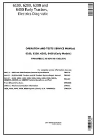 John Deere 6100  6200  6300  6400 Early Tractors Electrics Diagnistic Service Manual - tm4487elec preview