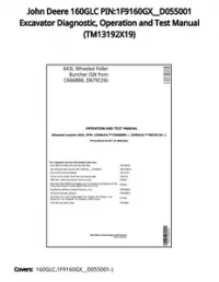 John Deere 160GLC PIN:1F9160GX__D055001 Excavator Diagnostic  Operation and Test Manual - TM13192X19 preview