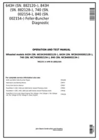 John Deere 643H  843H (SN.882128)   740  840 (SN.02154) Feller Buncher Diagnostic Service Manual - tm2235 preview