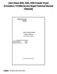 John Deere 450J  550J  650J Crawler Dozer (S.N.before 141666) Service RepairTechnical Manual - TM2258 preview