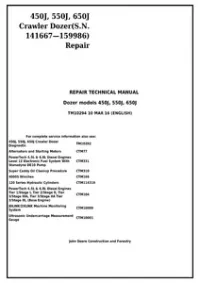 John Deere 450J  550J  650J Crawler Dozer (S.N.141667-159986) Service Repair Workshop Manual - TM10294 preview