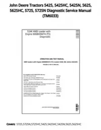 John Deere Tractors 5425  5425HC  5425N  5625  5625HC  5725  5725N Diagnostic Service Manual - TM6033 preview
