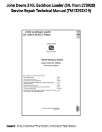 John Deere 310L Backhoe Loader (SN. from 273920) Service Repair Technical Manual - TM13292X19 preview