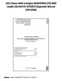 John Deere 444K w.Engine 4045HDW54 (T3) 4WD Loader (SN.642101-670307) Diagnostic Manual - TM12090 preview