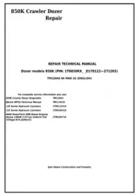 John Deere 850K Crawler Dozer (PIN: 1T0850KX_ _E178122271265) Service Repair Manual - TM12046 preview