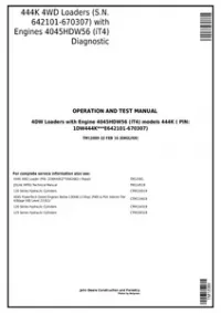 John Deere 444K (SN.642101-670307) 4WD Loader Diagnostic  Operation & Test Service Manual - TM12089 preview