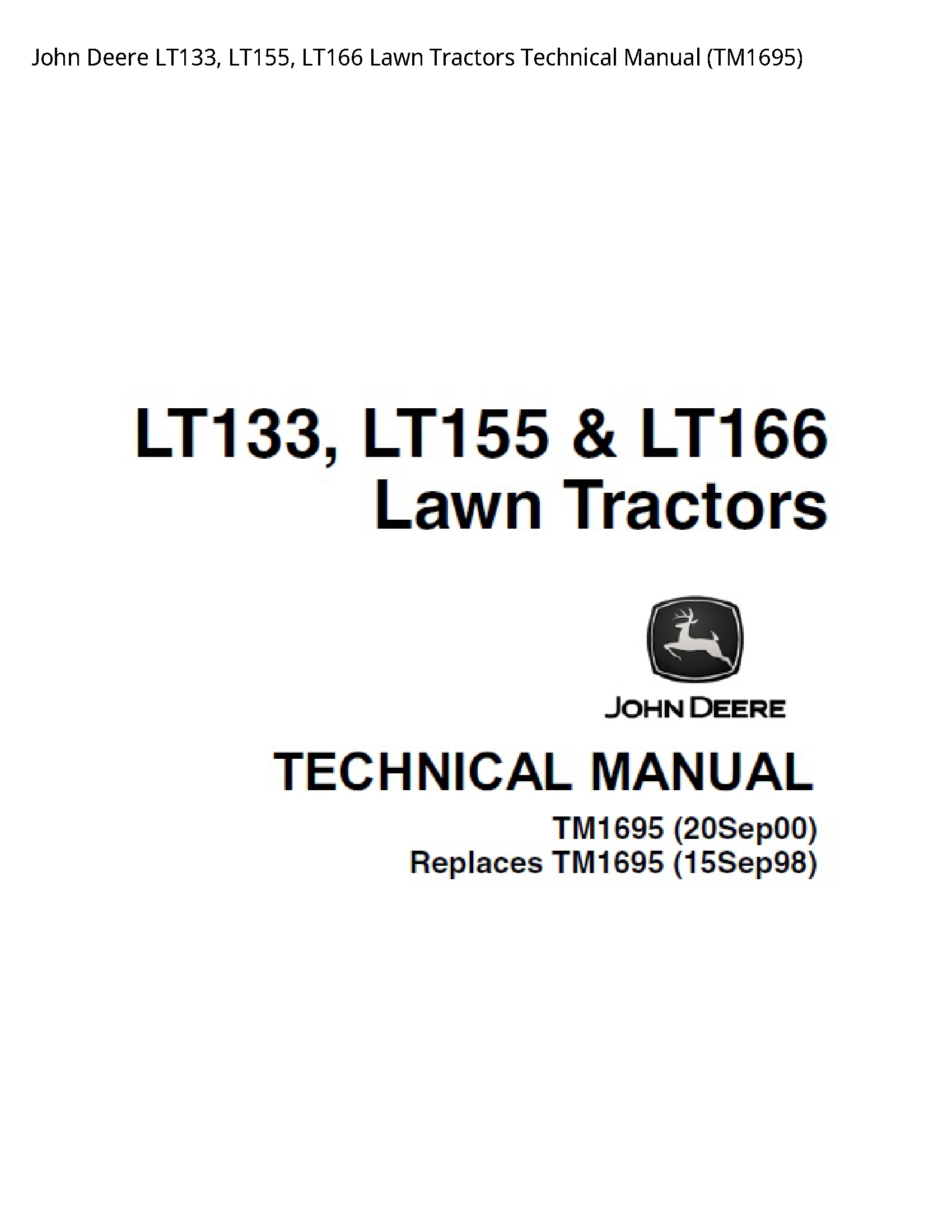 John Deere LT133 Lawn Tractors Technical manual