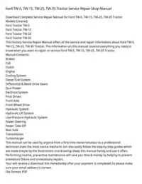Ford TW-5  TW-15  TW-25  TW-35 Tractor Service Repair Shop Manual preview
