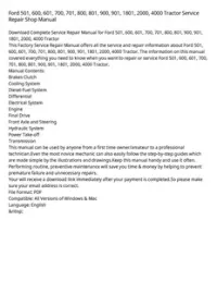 Ford 501  600  601  700  701  800  801  900  901  1801  2000  4000 Tractor Service Repair Shop Manual preview