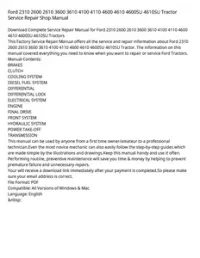 Ford 2310 2600 2610 3600 3610 4100 4110 4600 4610 4600SU 4610SU Tractor Service Repair Shop Manual preview