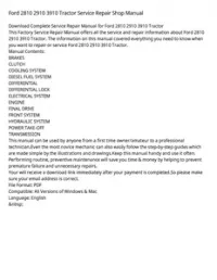 Ford 2810 2910 3910 Tractor Service Repair Shop Manual preview
