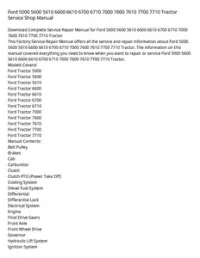 Ford 5000 5600 5610 6600 6610 6700 6710 7000 7600 7610 7700 7710 Tractor Service Shop Manual preview