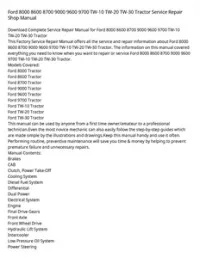 Ford 8000 8600 8700 9000 9600 9700 TW-10 TW-20 TW-30 Tractor Service Repair Shop Manual preview