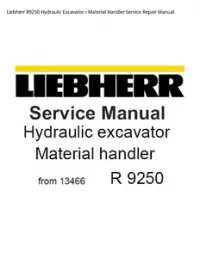 Liebherr R9250 Hydraulic Excavator / Material Handler Service Repair Manual preview