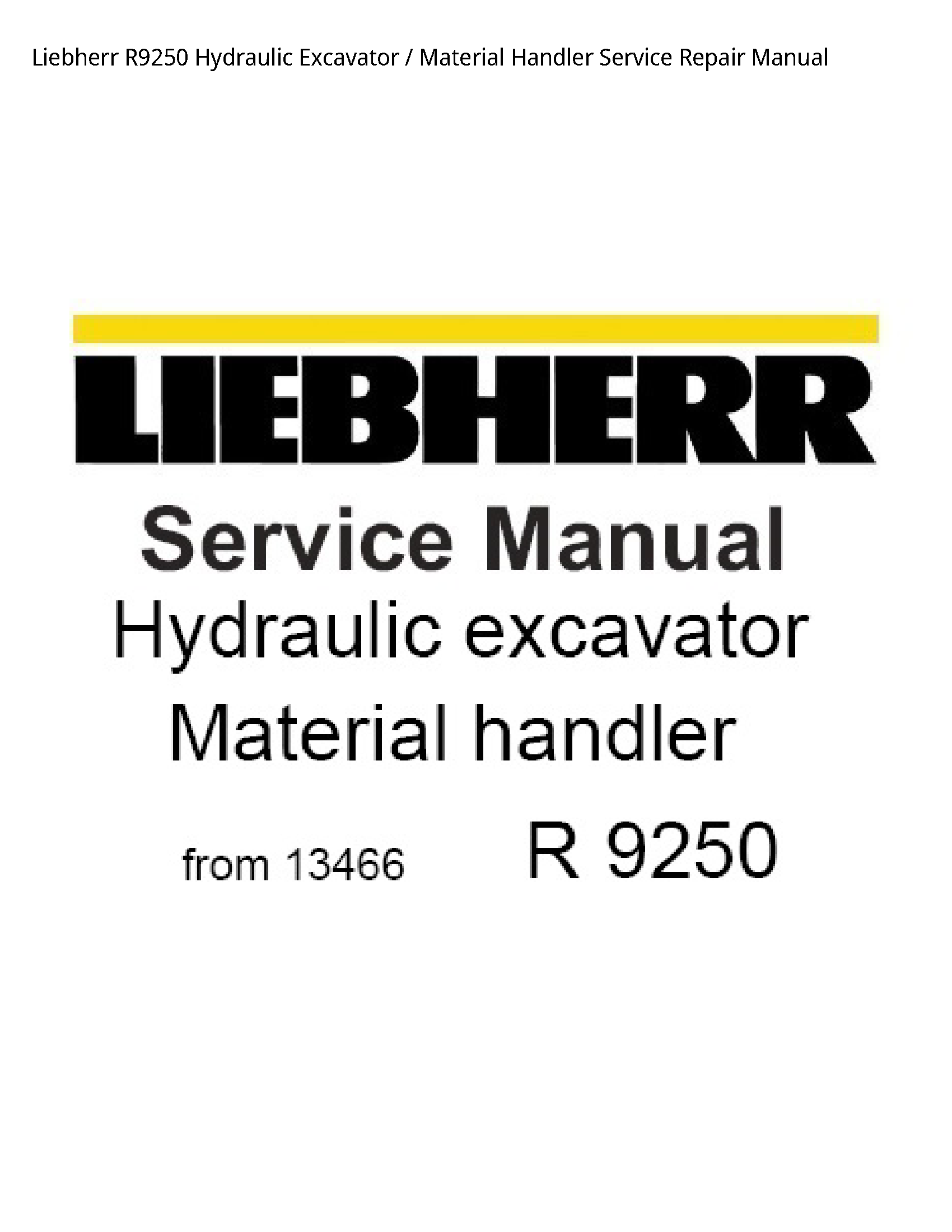 Liebherr R9250 Hydraulic Excavator Material Handler manual