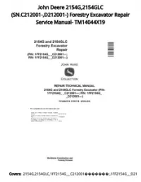 John Deere 2154G 2154GLC (SN.C212001- D212001-) Forestry Excavator Repair Service Manual- TM14044X19 preview