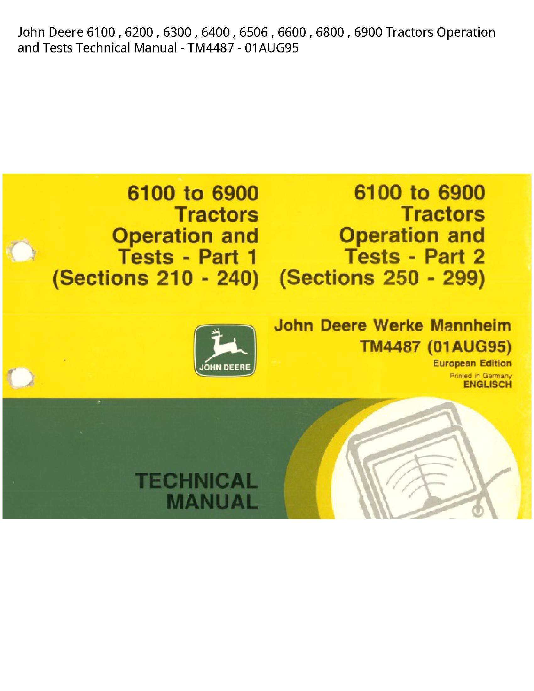 John Deere 6100 Tractors Operation  Tests Technical manual