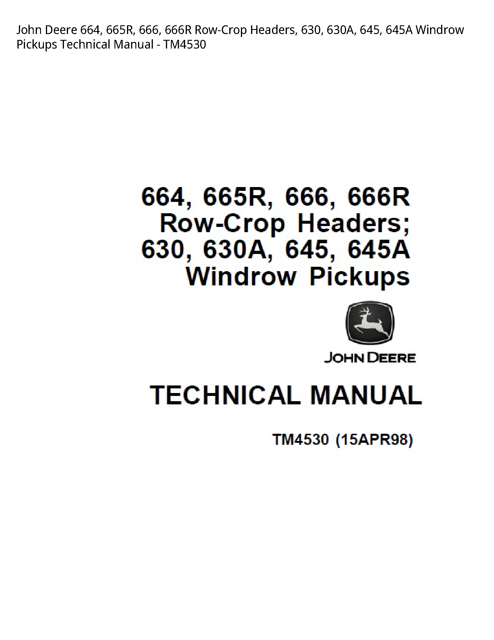 John Deere 664 Row-Crop Headers manual