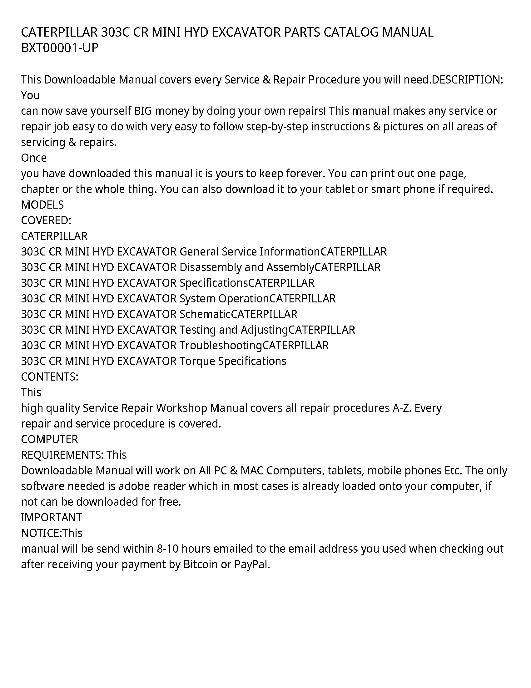 Caterpillar 303C service manual