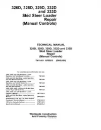 John Deere 326D 328D 329D 332D and 333D Skid Steer Loader Repair Technical Service Manual - TM11431 preview
