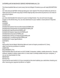 CATERPILLAR D4 BACKHOE SERVICE REPAIR MANUAL 23J preview
