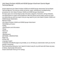 John Deere ProGator HD200 and HD300 Sprayer Attachment Service Repair Technical Manual preview
