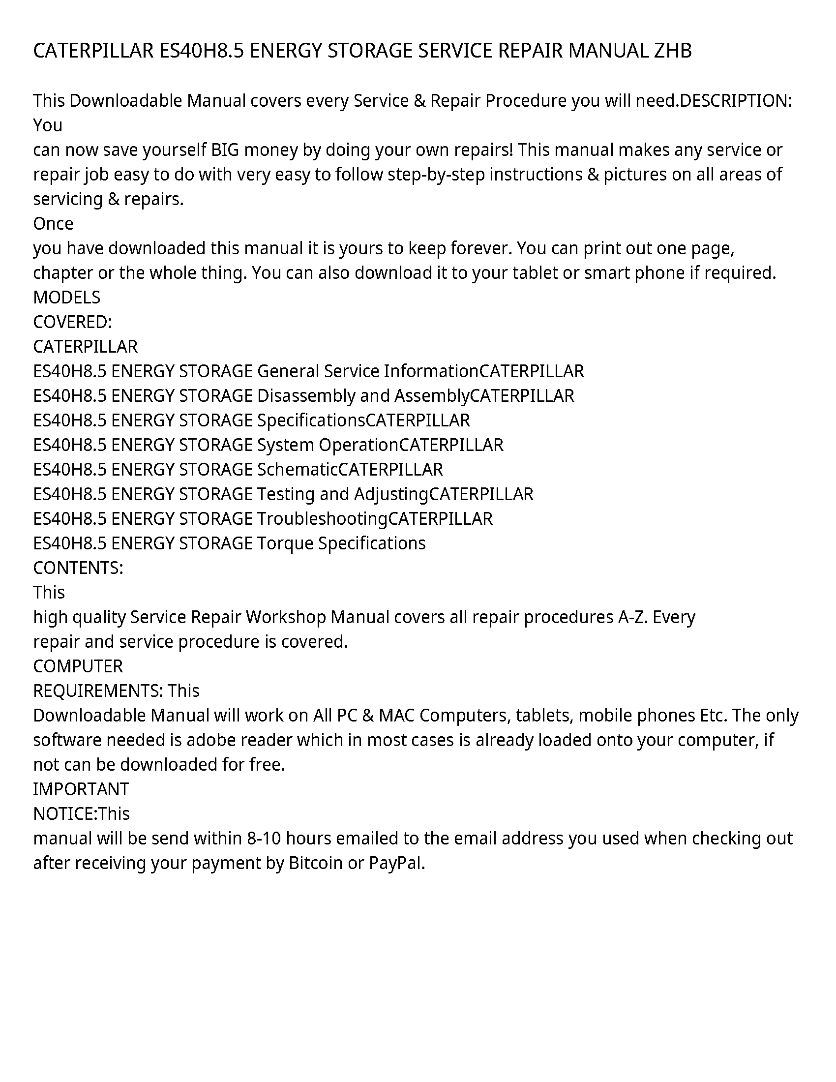 Caterpillar ES40H8.5 service manual