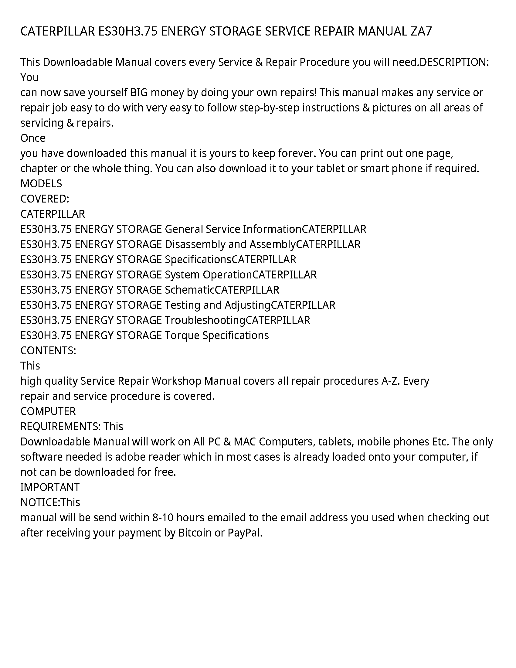 Caterpillar ES30H3.75 service manual