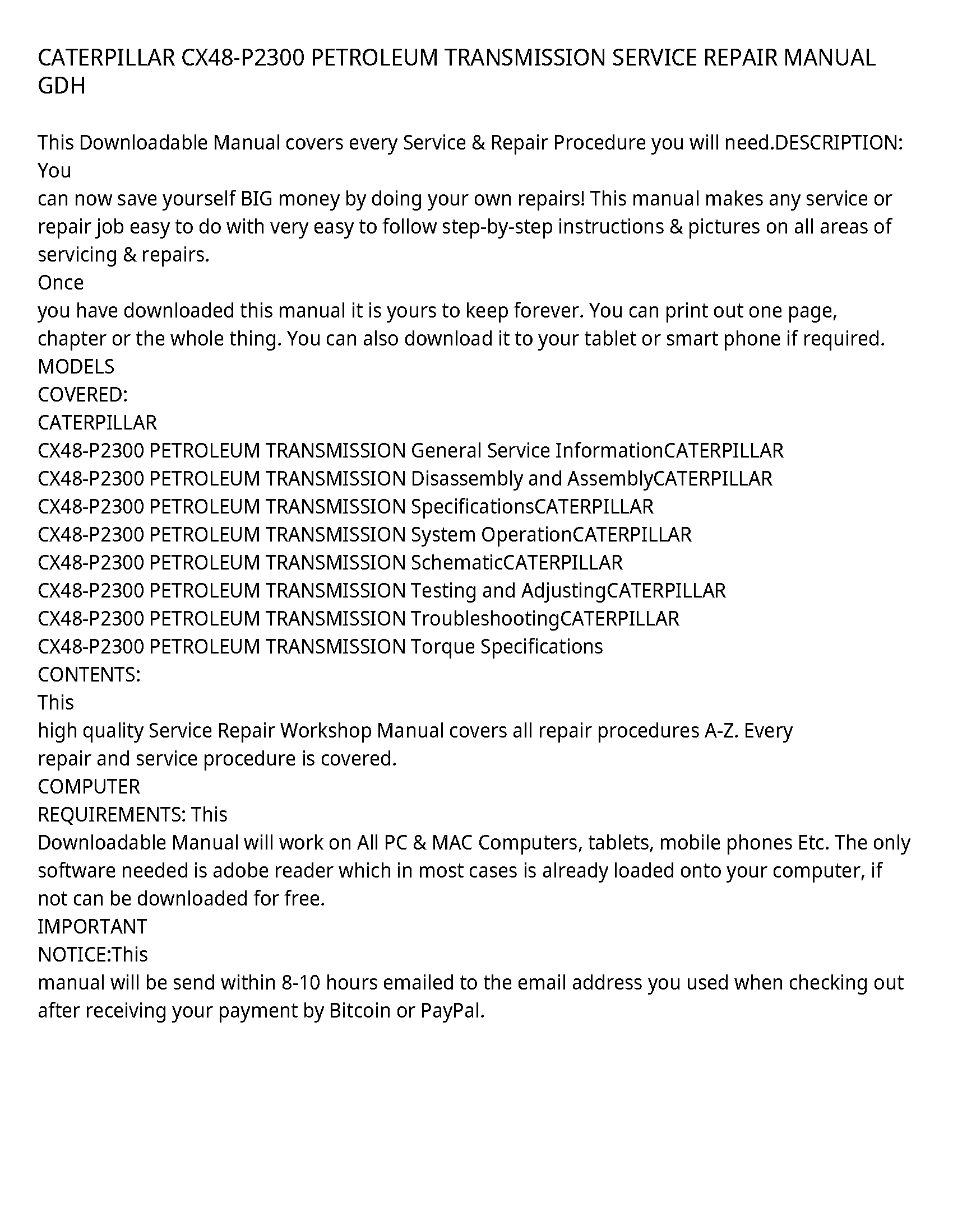 Caterpillar CX48-P2300 service manual