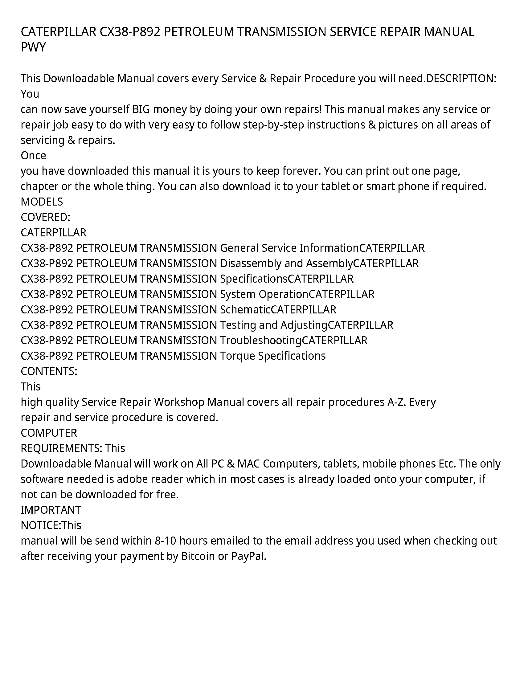 Caterpillar CX38-P892 service manual