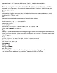 CATERPILLAR C-12 ENGINE - MACHINE SERVICE REPAIR MANUAL BDL preview