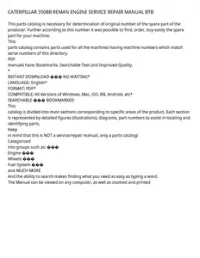 CATERPILLAR 3508B REMAN ENGINE SERVICE REPAIR MANUAL BTB preview