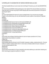 CATERPILLAR C18 GENERATOR SET SERVICE REPAIR MANUAL BG4 preview