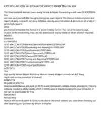 CATERPILLAR 325D MH EXCAVATOR SERVICE REPAIR MANUAL RJK preview