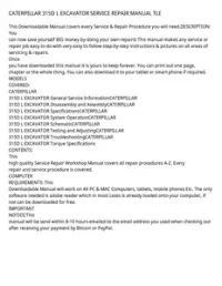 CATERPILLAR 315D L EXCAVATOR SERVICE REPAIR MANUAL TLE preview