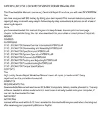 CATERPILLAR 315D L EXCAVATOR SERVICE REPAIR MANUAL BYK preview