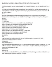 CATERPILLAR 349D2 L EXCAVATOR SERVICE REPAIR MANUAL XAC preview