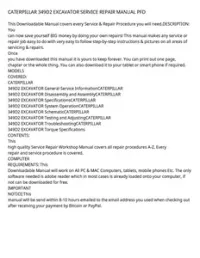 CATERPILLAR 349D2 EXCAVATOR SERVICE REPAIR MANUAL PFD preview