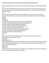 CATERPILLAR 315B FM L EXCAVATOR SERVICE REPAIR MANUAL 7RZ preview