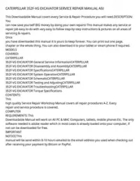 CATERPILLAR 352F-VG EXCAVATOR SERVICE REPAIR MANUAL A9J preview