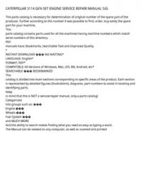 CATERPILLAR 3114 GEN SET ENGINE SERVICE REPAIR MANUAL 5JG preview