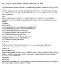 CATERPILLAR 315 EXCAVATOR SERVICE REPAIR MANUAL 4YM preview