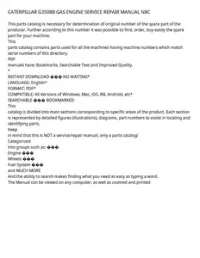 CATERPILLAR G3508B GAS ENGINE SERVICE REPAIR MANUAL N8C preview