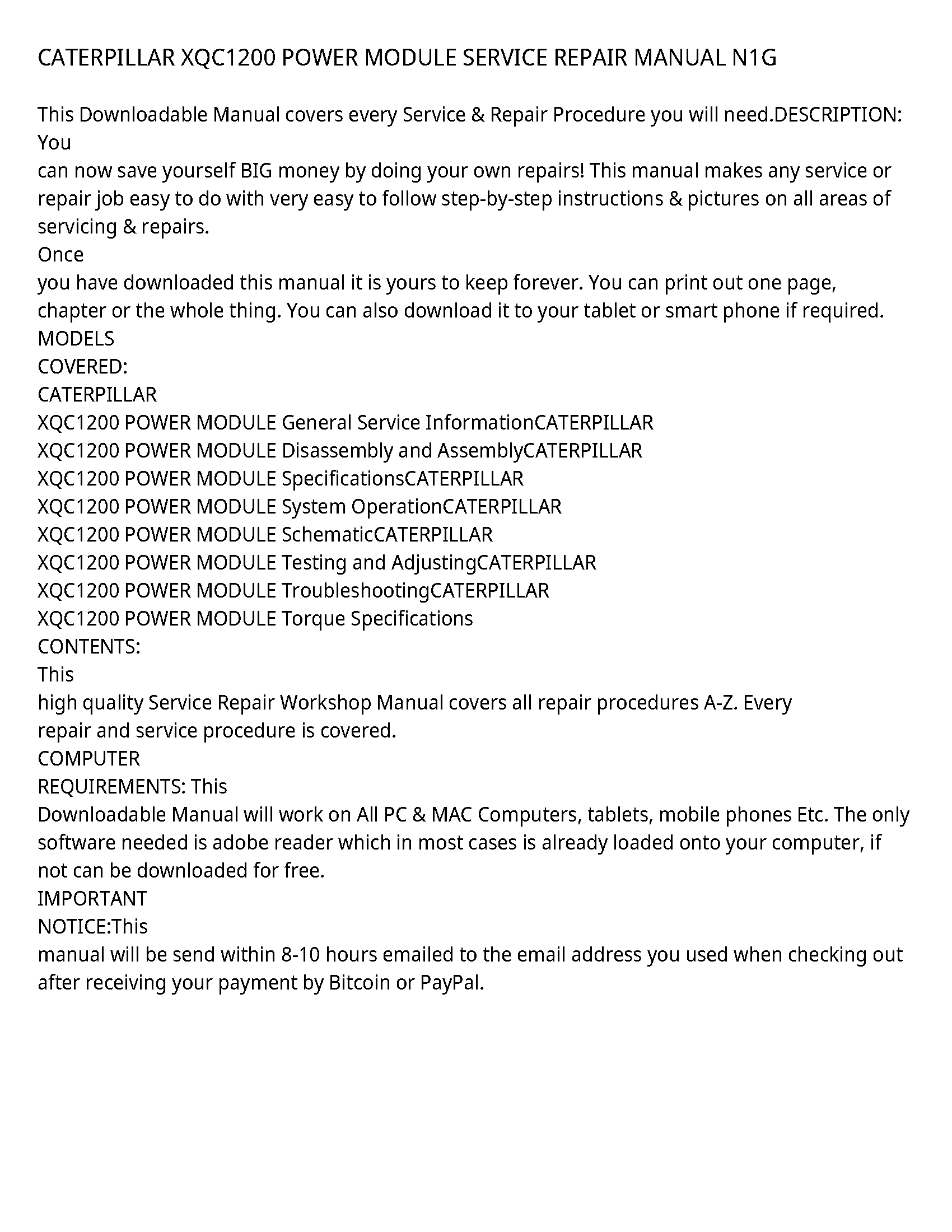 Caterpillar XQC1200 manual