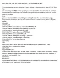 CATERPILLAR 314C EXCAVATOR SERVICE REPAIR MANUAL KJA preview