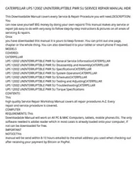 CATERPILLAR UPS 1200Z UNINTERRUPTIBLE PWR SU SERVICE REPAIR MANUAL HDR preview