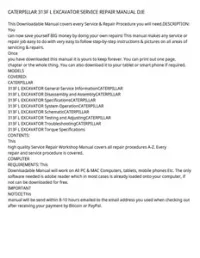 CATERPILLAR 313F L EXCAVATOR SERVICE REPAIR MANUAL DJE preview