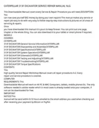 CATERPILLAR 313F EXCAVATOR SERVICE REPAIR MANUAL NLG preview